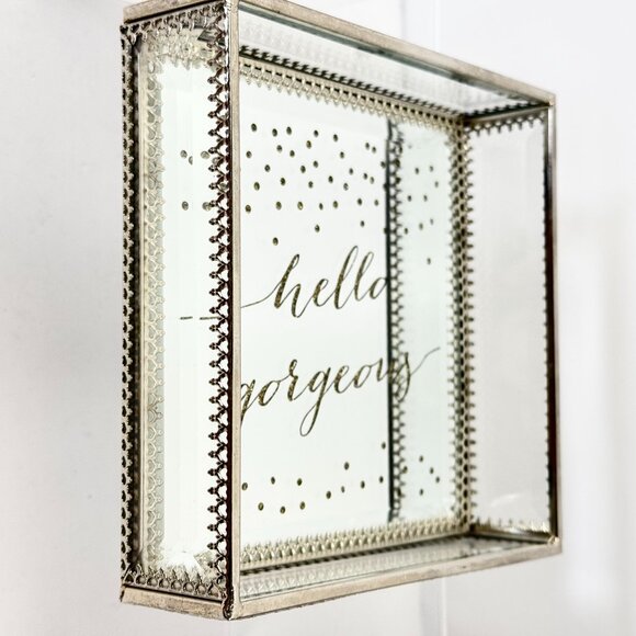 Kensie Home "hello gorgeous" Square Beveled Glass Mirrored Jewelry Vanity Box - Picture 5 of 8
